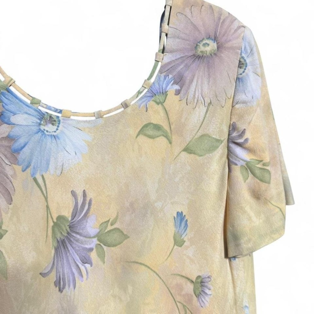 Vintage Floral Shift Dress Women's Size 16 Liz Claiborne Yellow Dainty Cottage - Picture 5 of 8